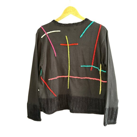 Susan Bristol Ltd. XL Hand Embroidered Black Cardigan Sweater - Picture 4 of 4